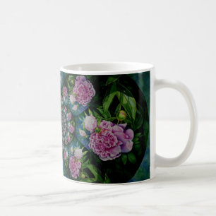 Rosa, weiße Perle, Blumenmandala Kaffeetasse