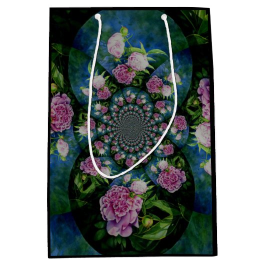 Rosa, weiße Perle, Blumenmandala Mittlere Geschenktüte (Vorderseite)