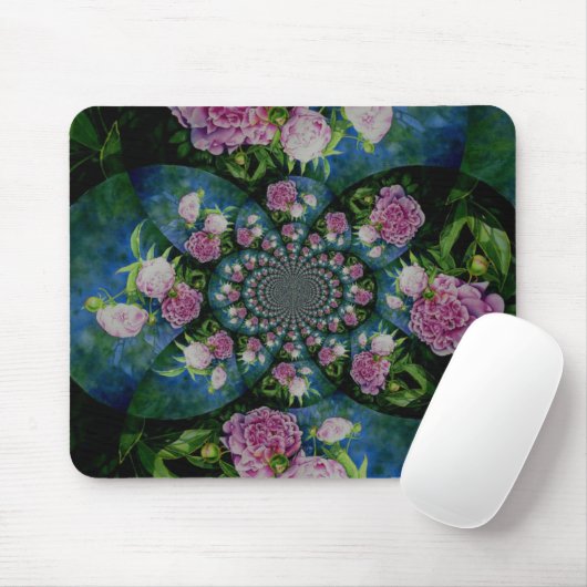Rosa, weiße Perle, Blumenmandala Mousepad (Mit Mouse)