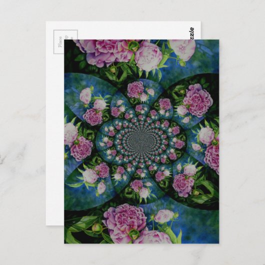 Rosa, weiße Perle, Blumenmandala Postkarte (Vorne/Hinten)