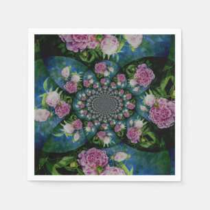 Rosa, weiße Perle, Blumenmandala Serviette