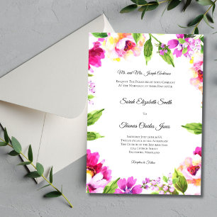 Rosa Weiße Pony Blumengrün Elegante Hochzeit Einladung