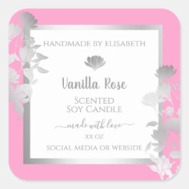 Rosa weiße Produktverpackungsetiketten Silberrahme Quadratischer Aufkleber