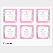 Rosa weiße Produktverpackungsetiketten Silberrahme Quadratischer Aufkleber (Blatt)