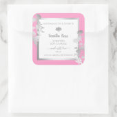 Rosa weiße Produktverpackungsetiketten Silberrahme Quadratischer Aufkleber (Tasche)