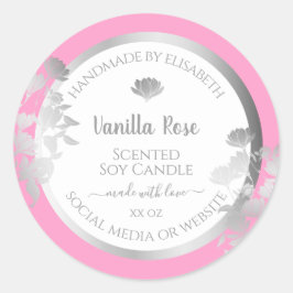 Rosa weiße Produktverpackungsetiketten Silberrahme Runder Aufkleber