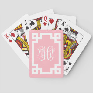 Rosa Weiße Reben-Schrift-Monogramm Griechischer Sc Spielkarten