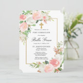 Rosa Weiße Rose Bläserblüte Erste Heilige Kommune Einladung (Stehend Vorderseite)