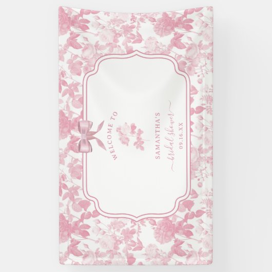 Rosa Weiße Rose Chinoiserie Brautparty Banner (Vertikal)