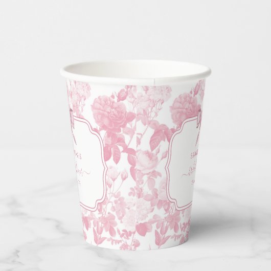 Rosa Weiße Rose Chinoiserie Brautparty Pappbecher (Rechts)