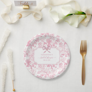 Rosa Weiße Rose Chinoiserie Brautparty Pappteller