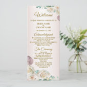 Rosa weiße Rose Wasserfarbe Grün Golden Hochzeit Programm (Stehend Vorderseite)