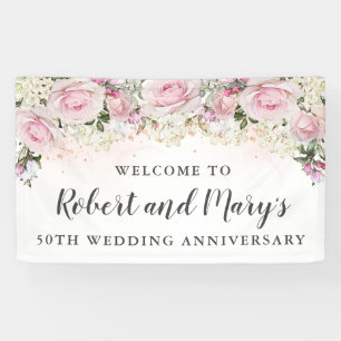 Rosa-weiße Rosen-Blumen zum 50. Hochzeitstag Banner