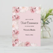 Rosa/Weiße Rosen Erste Kommunionseinladung Einladung (Stehend Vorderseite)
