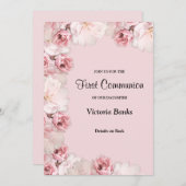 Rosa/Weiße Rosen Erste Kommunionseinladung Einladung (Vorne/Hinten)