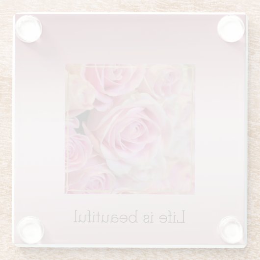 Rosa Weiße Rosen Schöne Momente Glasuntersetzer (Rückseite)