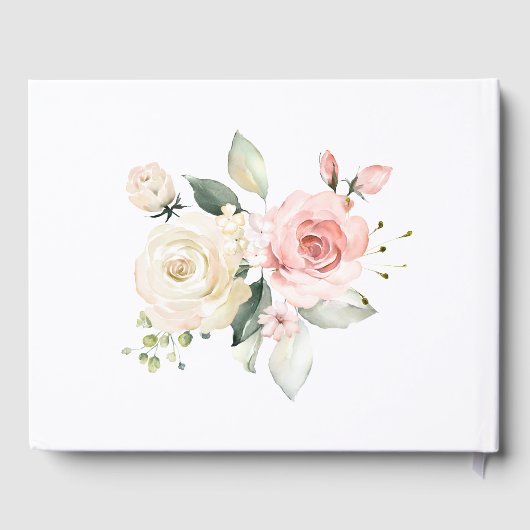 Rosa Weiße Rosen Weiße Hydrangeas Grüne Hochzeit Gästebuch (Rückseite)