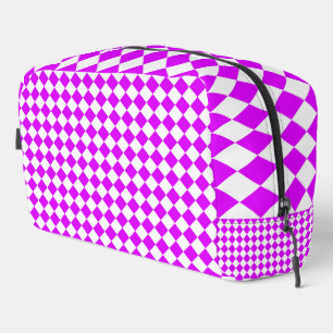 Rosa weiße Schachbrett-Rauten-Muster-Kulturtasche Waschbeutel