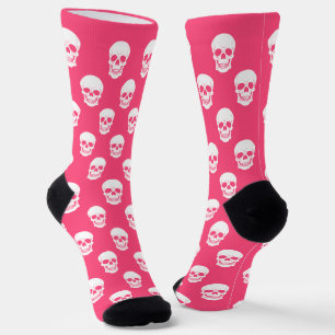 Rosa-weiße Schädel-Silhouetten-Muster Halloween Socken