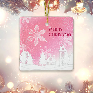 Rosa Weiße Schnee Haus Frohe Weihnachten Neues Jah Keramikornament