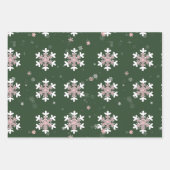 Rosa Weiße Schneeflocken Grün Geschenkpapier Set (Vorderseite 3)