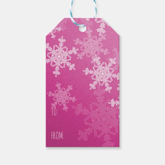 Rosa weiße Schneeflocken Minimalistische Weihnacht Geschenkanhänger (Vorderseite)