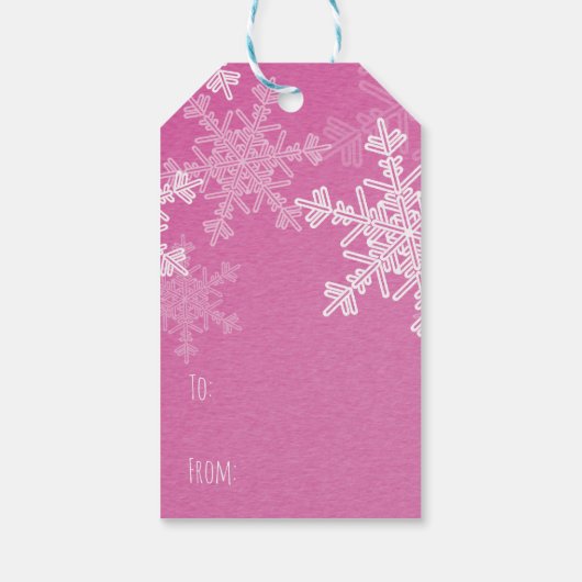 Rosa weiße Schneeflocken Minimalistische Weihnacht Geschenkanhänger (Rückseite)