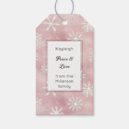 Rosa weiße Schneeflocken Weihnachten Rechteck Geschenkanhänger