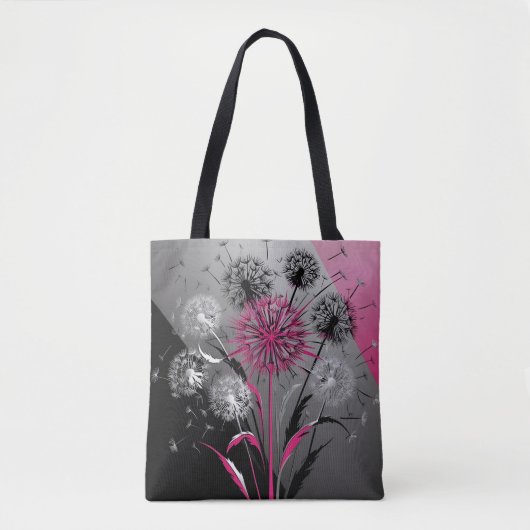 Rosa, weiße schwarze Löwenzahnblüten Tasche (Vorderseite)
