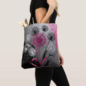 Rosa, weiße schwarze Löwenzahnblüten Tasche (Von Nahem)