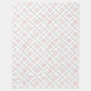 Rosa Weiße Silber Glitter Quadrate Fleecedecke