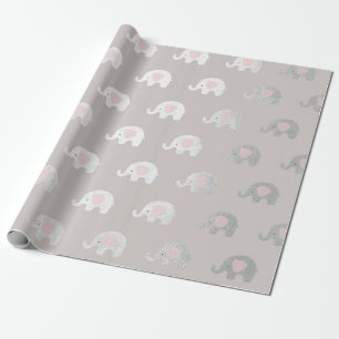 Rosa weiße silberne Prinzessin Elephant New Baby Geschenkpapier