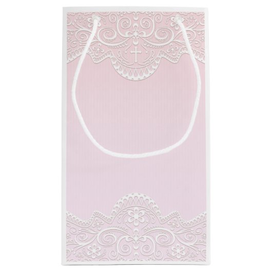 Rosa, weiße Spitze, religiös Kleine Geschenktüte (Rückseite)