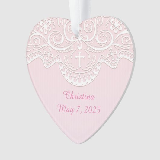 Rosa, weiße Spitze, religiös Ornament (Vorderseite)