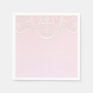 Rosa, weiße Spitze, religiös Serviette