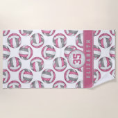 Rosa, weiße, sportliche Mädels, gehobenes Volleyba Strandtuch (Vorderseite)