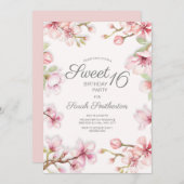 Rosa Weiße Springtime Blumensüß 16 Geburtstag Einladung (Vorne/Hinten)