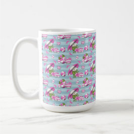 ROSA & WEISSE STRANDSCHIRME BÄLLE TASCHEN BLUMEN KAFFEETASSE