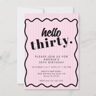 Rosa weiße Streifen 30. Geburtstag Einladung
