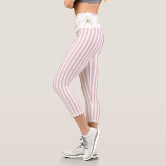 Rosa Weiße Streifen Capri Leggings (Links)