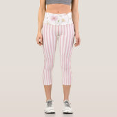 Rosa Weiße Streifen Capri Leggings (Vorderseite)