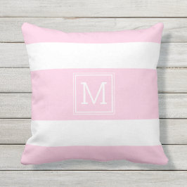 Rosa, weiße Streifen, einfach, Monogramm benutzerd Kissen