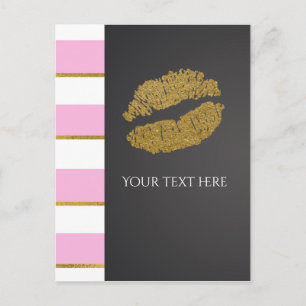 Rosa & Weiße Streifen Faux-Gold-Schimmer-Lippen-Ev Postkarte