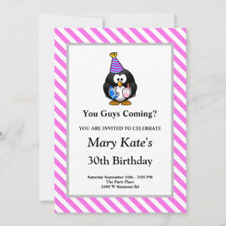 Rosa/weiße Streifen Gerahmt Funny Birthday Party Einladung