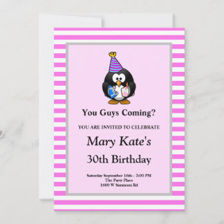 Rosa/weiße Streifen Gerahmt Funny Birthday Party Einladung
