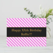 Rosa/weiße Streifen mit Geburtsmeldung Einladung (Stehend Vorderseite)