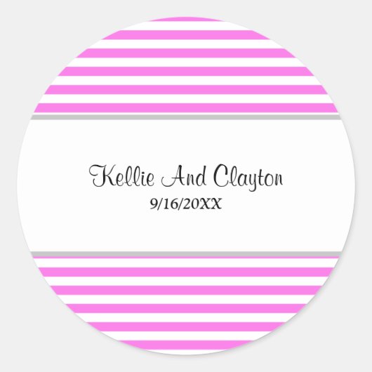 Rosa/weiße Streifen mit klassischem Rundaufkleber Runder Aufkleber (Vorderseite)