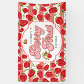 Rosa weiße Streifen Strawberry Berry Erster Geburt Banner (Vertikal)