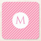 Rosa weiße Streifen Trendmonogramm Moderne Vorlage Rechteckiger Pappuntersetzer (Vorderseite)