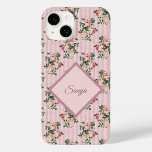 Rosa weiße Streifen und herabhängende Rosen monogr Case-Mate iPhone 14 Hülle